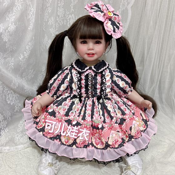 55cm娃娃衣服裙子复古连衣裙女孩黑粉草莓印花裙洛丽塔公主裙套装