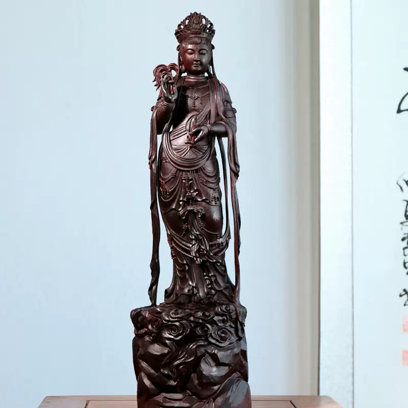 ◇FF732 観音 小葉紫檀 細密彫 極細工 擺件 置物