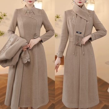 
Royal velvet thickened cheongsam dress and coat two-piece set