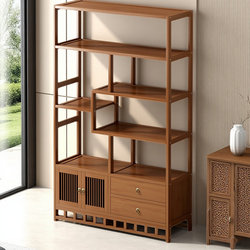 Antique-Style New Chinese Tea Room Storage Rack, Tea Display Cabinet, Non-Solid Wood Partition, Multi-Compartment Display Shelf, Living Room Tea Set Ornament