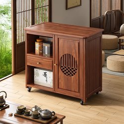 Solid Wood Mobile Tea Cabinet, New Chinese Style Sandalwood, Can Boil Water and Make Tea, Integrated Tea Table, Home Tea Room, Office Desk Side Cabinet