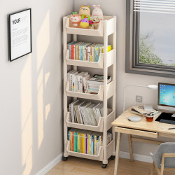 Bookshelf Floor-Standing Storage Rack Integrated Against the Wall Small Narrow Storage Cabinet Children's Mobile Student Home Simple Bookcase