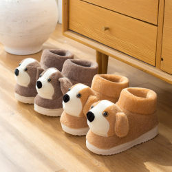 Winter thickened and warm cartoon dog women's home shoes