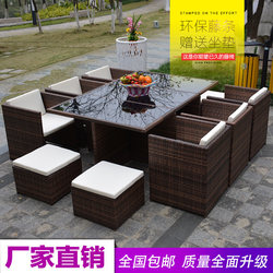 Outdoor Table and Chair Set, Rattan Chair Combination, Courtyard Leisure Rattan Patio Furniture, Outdoor Villa Yard Garden, Waterproof and Sunproof with Umbrella
