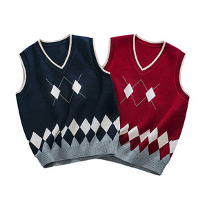 
School uniform elementary school students sweater vest pure cotton medium-sized children boy knitted vest girls V-neck wool vest