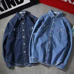 Spring and autumn denim shirt male Korean version of slim men's long -sleeved couple shirt trend handsome student thin jacket

