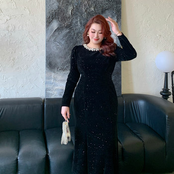 
Plus size women's heavy industry rhinestone sequin fishtail dress