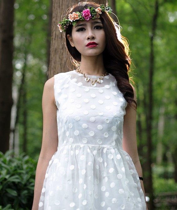 mori girl boho aesthetic korean bride wreath holiday photo photo