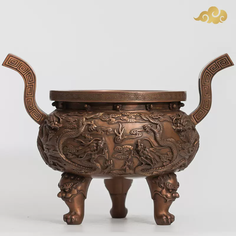 紫铜唐狮香炉室内檀香炉家用香炉仿古纯铜香炉貔貅香薰炉佛堂供