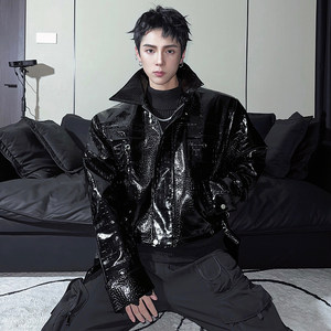 Yang Yifan tide brand leather men's spring and autumn new slim jacket handsome casual American retro locomotive leather jacket
