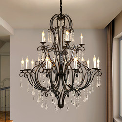 French-Style Villa Suspended Living Room Chandelier Crystal Light Luxury Hotel Lobby Wrought Iron American-Style Duplex Hall Staircase Lighting Fixtures