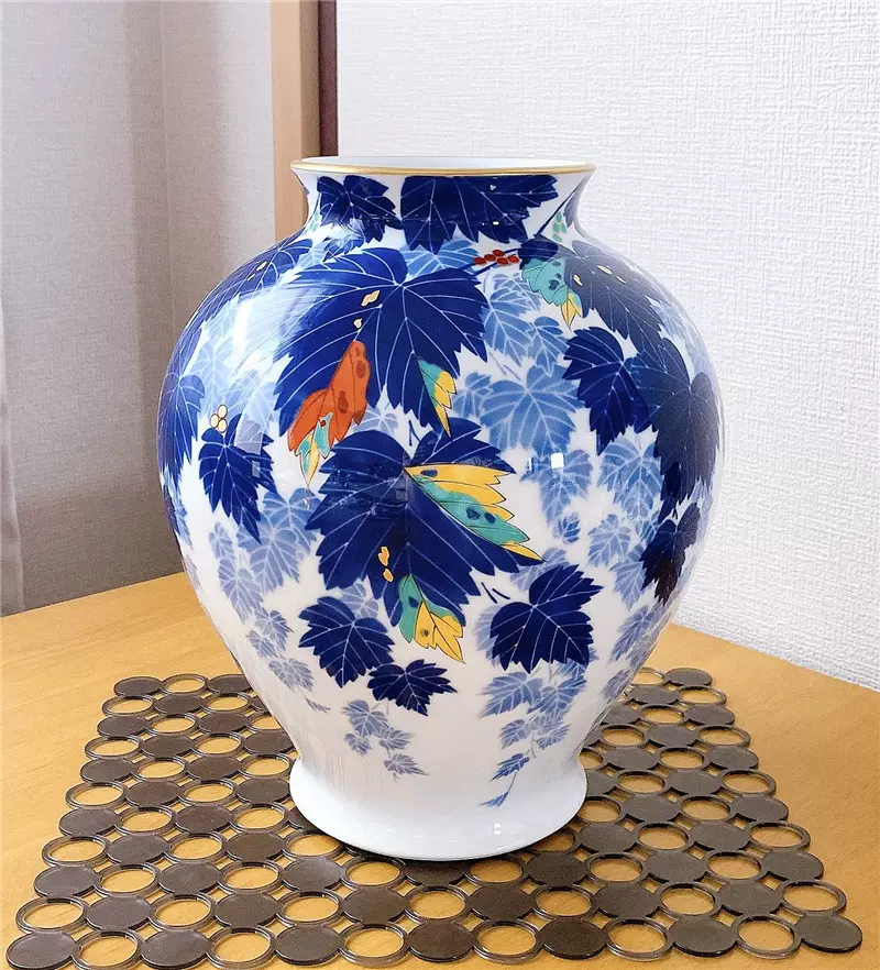 有田焼 香蘭社 花瓶 花器 花入 ルリ釉 瑠璃釉 金彩 フラワーベース-