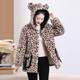 Winter short leopard print hooded small fragrant plus velvet warm cotton jacket, cotton coat, women's coat and smock