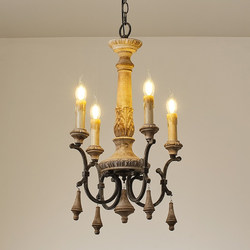 French Retro Chandelier Bedroom Dining Room Lamp American Vintage Solid Wood Carving Homestay Candle Lamp Guangdong Zhongshan Lighting Fixtures