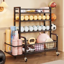 Home Fitness Equipment Storage Rack, Sports Bottle Dumbbell Rack, Foam Roller Yoga Mat Storage Rack, Movable Basketball Stand