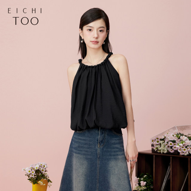 Aijutu's new summer vacation style simple and atmospheric halter neck sleeveless chiffon shirt