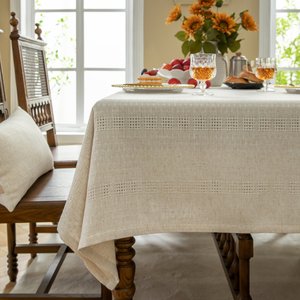 
Original cotton and linen antique style off-white jacquard plaid artistic tea table western dining table cloth tablecloth coffee table cloth customization
