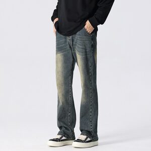 New factors American -style retro water washing deep blue jeans men's straight tube loose slim leisure vibe pants