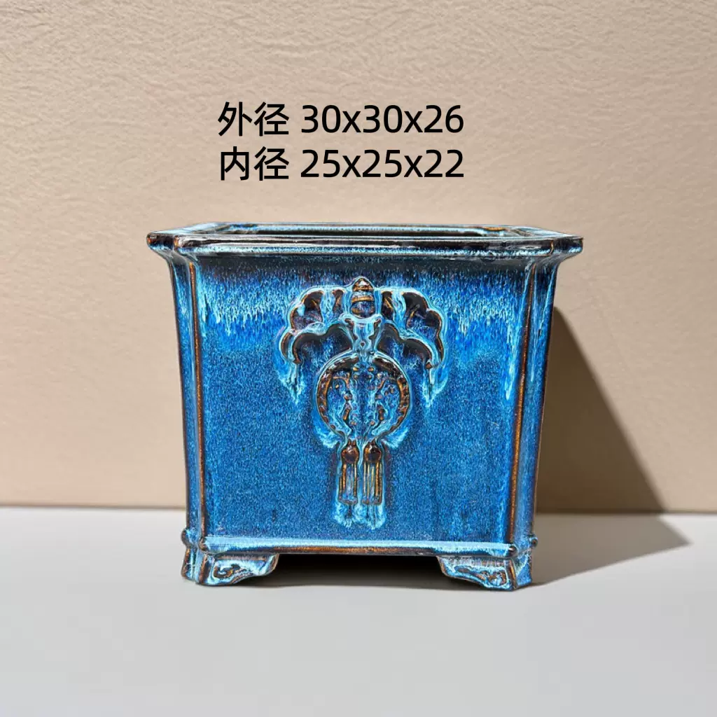 超大 染付六面梅花形植木鉢 盆栽鉢 冰裂纹青花花盆年代物古美術 超大