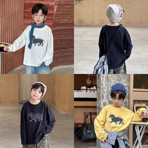 
Clearance! Boys letter puppy print long-sleeved T-shirt children's autumn baby loose round neck pullover bottoming shirt
