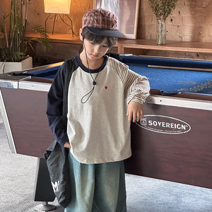 
Yiyi Mom Boys Cotton Color Bundle Striped Sleeves Shoulder-With Long Sleeve T-shirt Children's Autumn Top Baby Loose Bottom