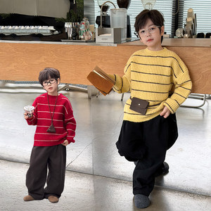 
Yiyi Ma boys' thickened striped sweater children's winter top baby loose casual pullover bottoming sweater