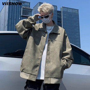 
VIISHOW American retro PU leather jacket men's spring and autumn style handsome high-end male model lapel work jacket