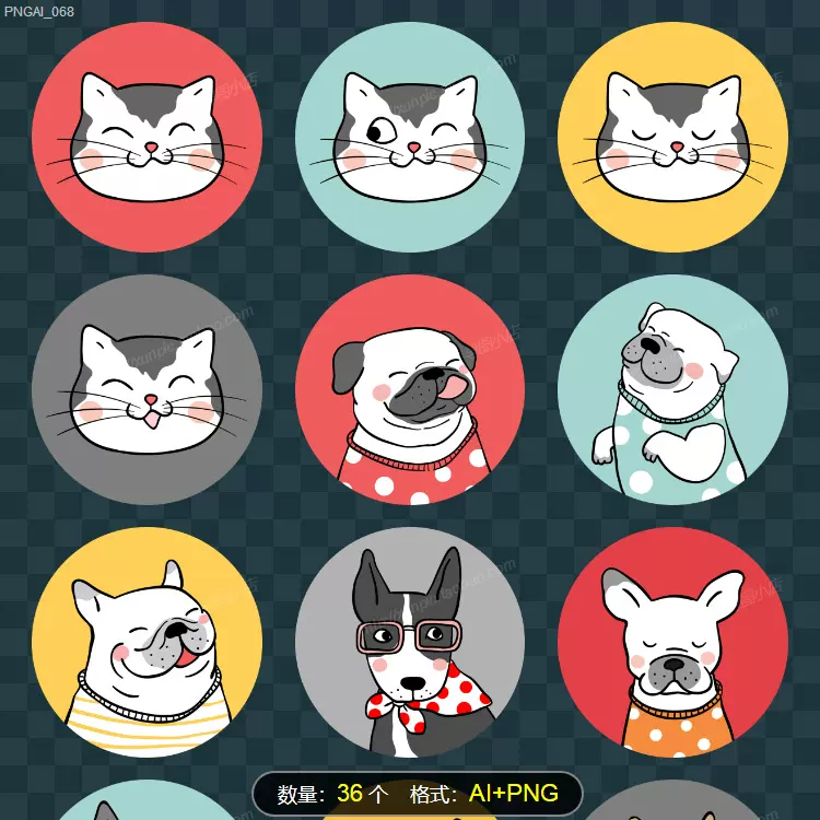 可爱卡通动物猫头像图标表情图片png素材ai模板狗小狗小 可爱卡通动物猫头像图标表情图片png素材ai模板狗小狗小