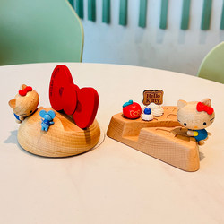 Jeancard Taiwan Kitty Solid Wood Phone Stand Ornament Cute Graduation Gift for Kids Girls Forest Life Fun
