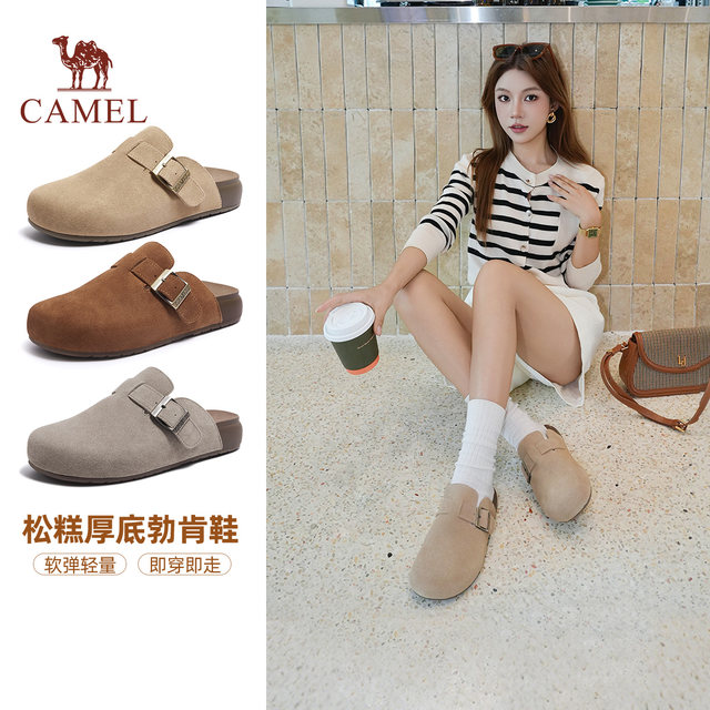 Camel shoes 2025 autumn new soft sole Birkenstock shoes one foot and half slippers wearing mules shoes