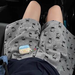 Gray Cartoon Kitten Sports Shorts for Women, Summer 2026 New High-Waisted Loose Straight Casual Wide-Leg Knee-Length Shorts