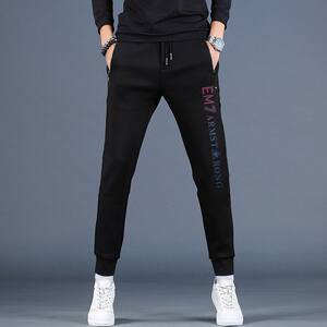 
Fashionable Autumn and Winter New Men's Casual Pants Trendy Slim Fit Printed Velvet Thickened Sports Pants for Men