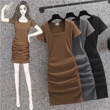 
Large size women's summer new style slim waist-hugging bottom skirt covering belly and slightly fat girl slim hip-packing dress trendy