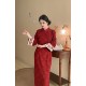 Cinnabar New Chinese Style Red Engagement Large Size Fat mm Cheongsam Embroidered Dress Toast Wear Jacquard