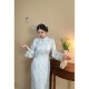 Blue embroidery new Chinese style blue jacquard simple high-end new Chinese style cheongsam dress large size fat mm