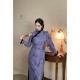 Pink/purple velvet thickened large size fat mm white Chinese cheongsam dress with fur collar