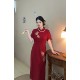Fenghua Large Size Fat mm Exquisite Embroidery Bamboo Leaf Red Festive New Chinese Cheongsam 200Jin [Jin equals 0.5 kg] Summer