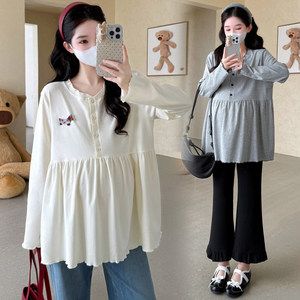 
Large size maternity sweatshirt spring 2026 new knitted loose babydoll tops for women to cover belly and look slim 200*0.5kg