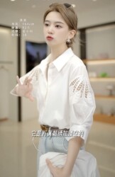 European Style New High-End Fashion Embroidered Hollow Short-Sleeve Shirt Top for Women, Spring and Summer Simple Versatile Commuter Shirt