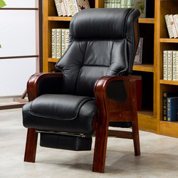 Genuine Leather Executive Chair, Solid Wood Office Chair, High-End New Model, Business Reclining Chair, Four-Legged Office Chair, Comfortable for Long Sitting