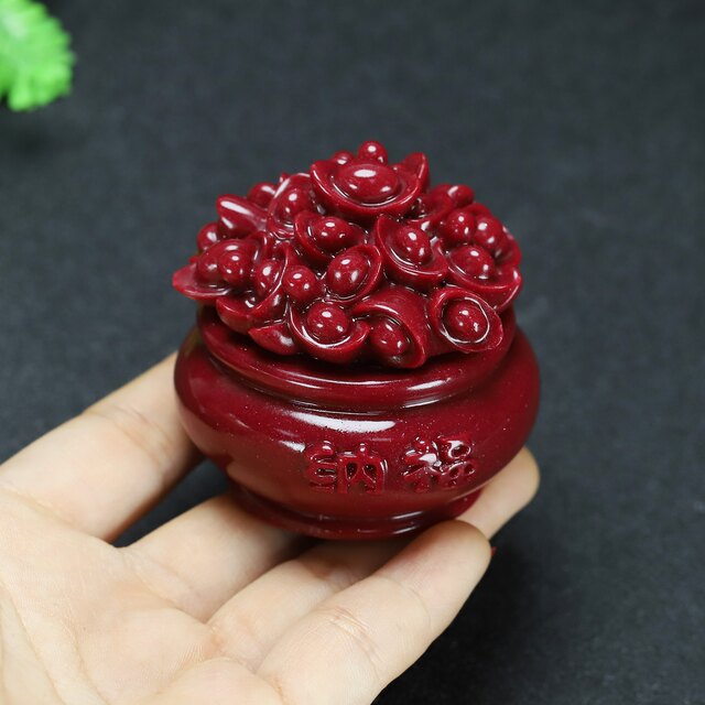 Cinnabar treasure pot ornaments Living room Wangzhai 2023 Living room ornaments Desktop small ornaments Porch ornaments