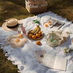 Picnic Mat, Moisture-Proof Mat, Picnic Cloth, Outdoor Camping White Blanket, Beach Mat, Tent Floor Mat, French-Style Seaside Photo Shoot