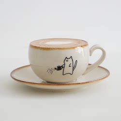 Japanese-Style Cat Illustration Ceramic Coffee Cup and Saucer for Afternoon Tea, Home Coffee Time, 250ml, Exquisite Gift Box Packaging