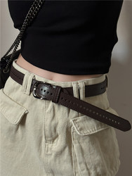 Women's Jeans Belt, No-Punch Leather Belt, Korean ins Fashion Decorative Spring and Autumn Retro Simple Belt for Students