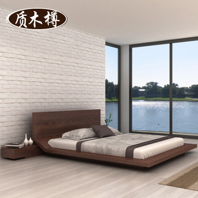 Nordic all solid wood low bed tatami bed modern simple double bed wedding bed bed and breakfast Japanese style low bed