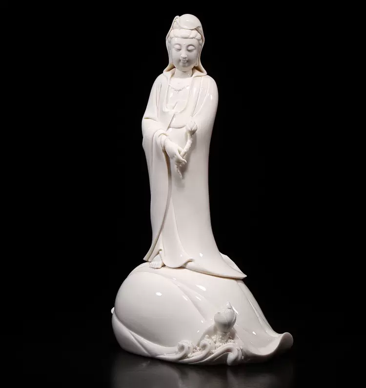 仿古何朝宗款明清古典德化窯陶瓷擺飾盤坐小佛像白瓷小自在觀音-Taobao