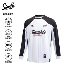 Slamble Basketball Jersey Sports Long-Sleeve T-Shirt with Contrasting Color Patchwork Raglan Sleeves Men's Fitness Training American Jersey