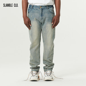 
SLAMBLE CLO. New style used washing SLIM jeans men's casual trend American straight-leg pants