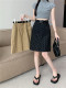 Black polka dot slit denim skirt for women in spring and summer large size American retro niche skirt for slim hip midi skirt