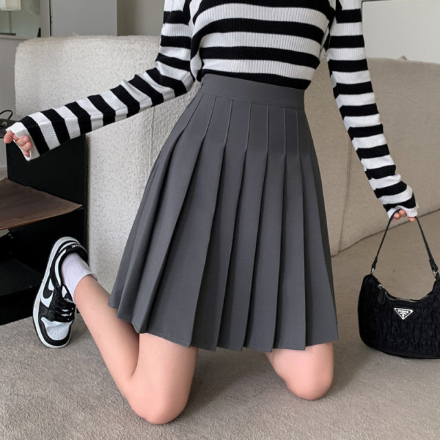 Gray pleated skirt female summer high -size high -level high -end skirt 2022 new A -line skirt mid -length puff skirt